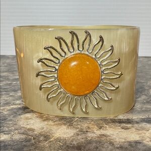 Cow Horn Bracelet Orange Carnelian Sunburst
